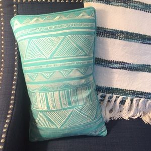 Teal and silver accent pillow